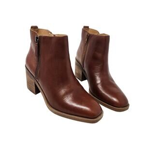 Crown Vintage Red Brown Leather Zip Up Ankle Boots Booties Chunky Heel Size 7 M